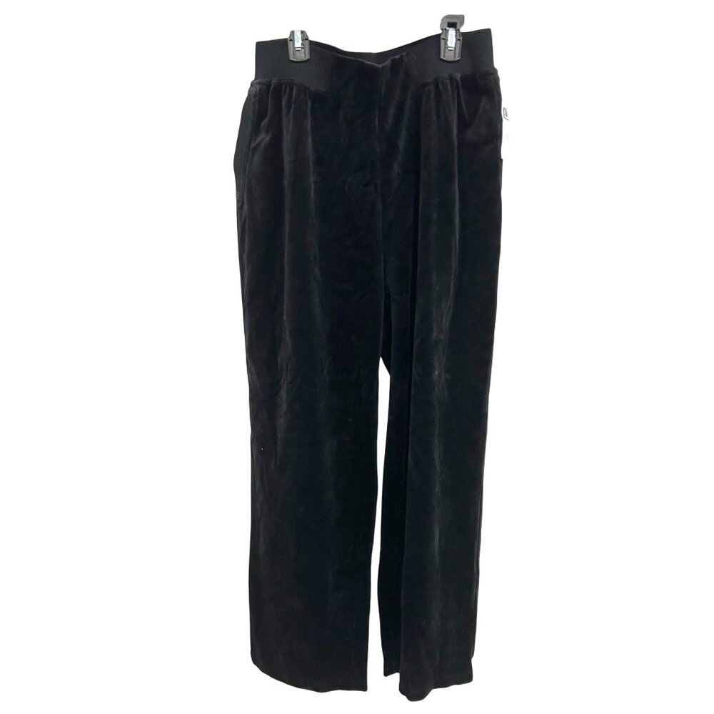 C.B. Casual Black Velvet Wide-Leg Pants With Elastic Waistband